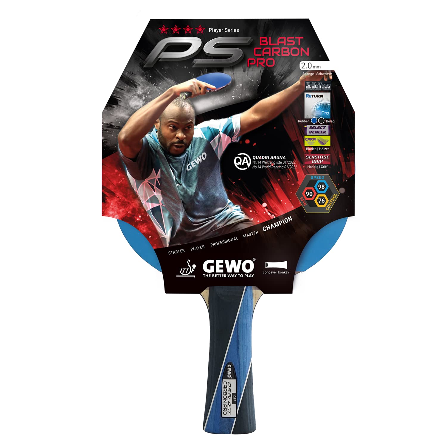 Gewo Racchetta Ping Pong PS Blast Carbon Pro ITTF