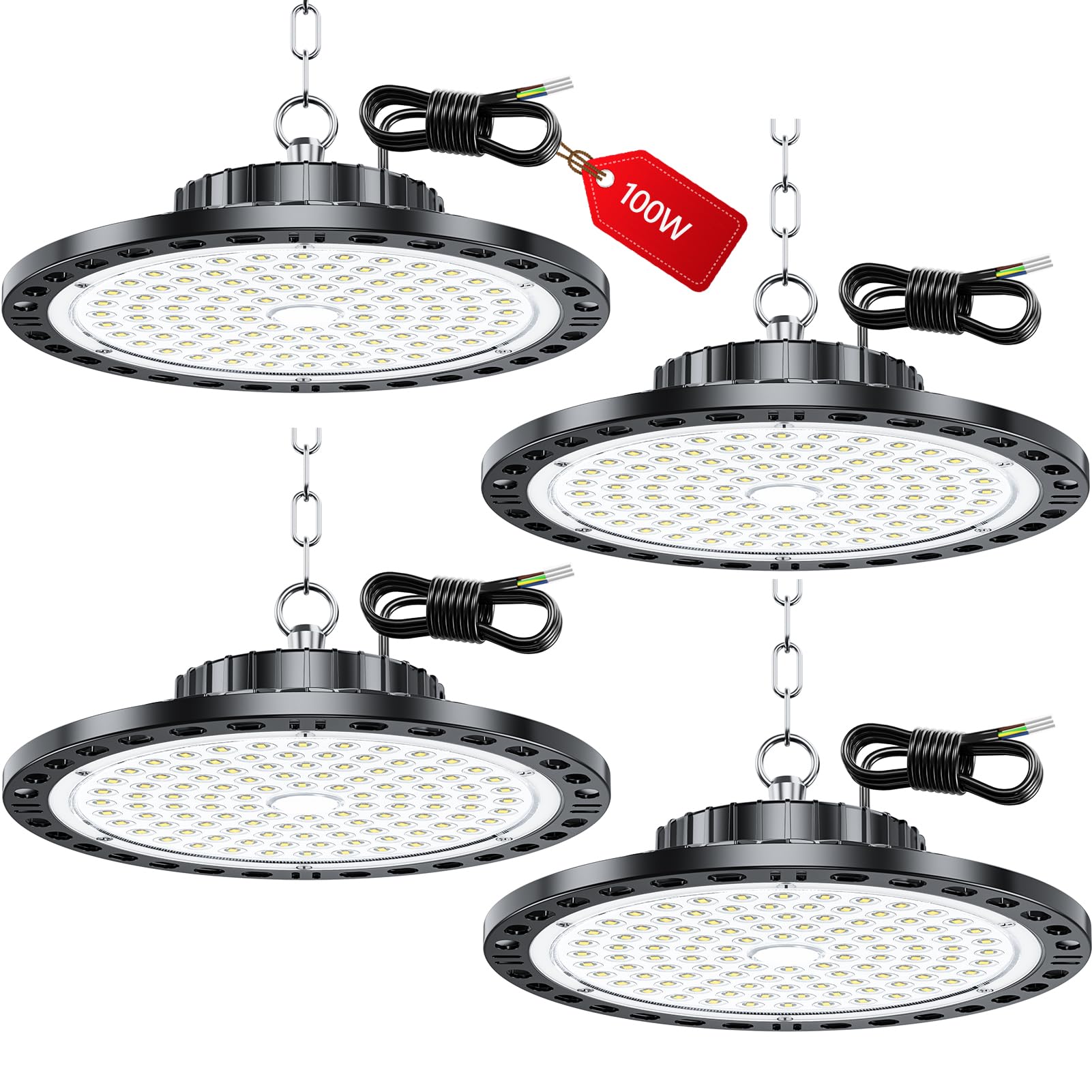 4 Pezzi UFO Faretto LED Industriale 100W 10000LM