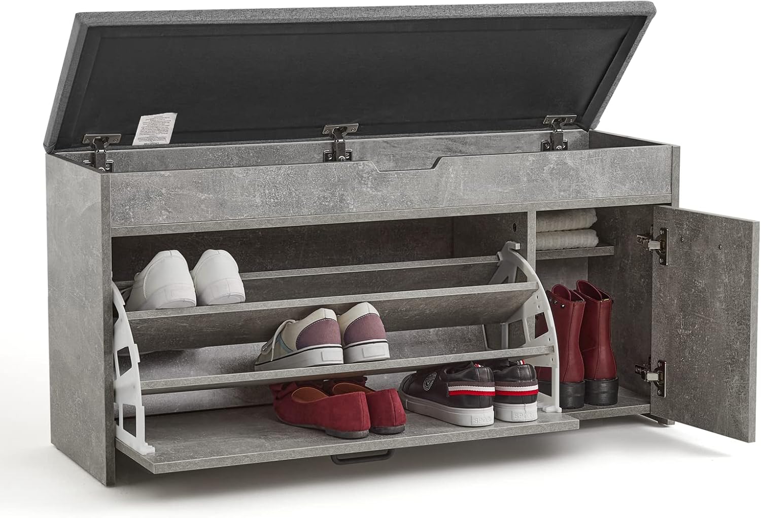 Meerveil Scarpiera Panca con Cassetto Ribaltabile, Grigio - immagine 4