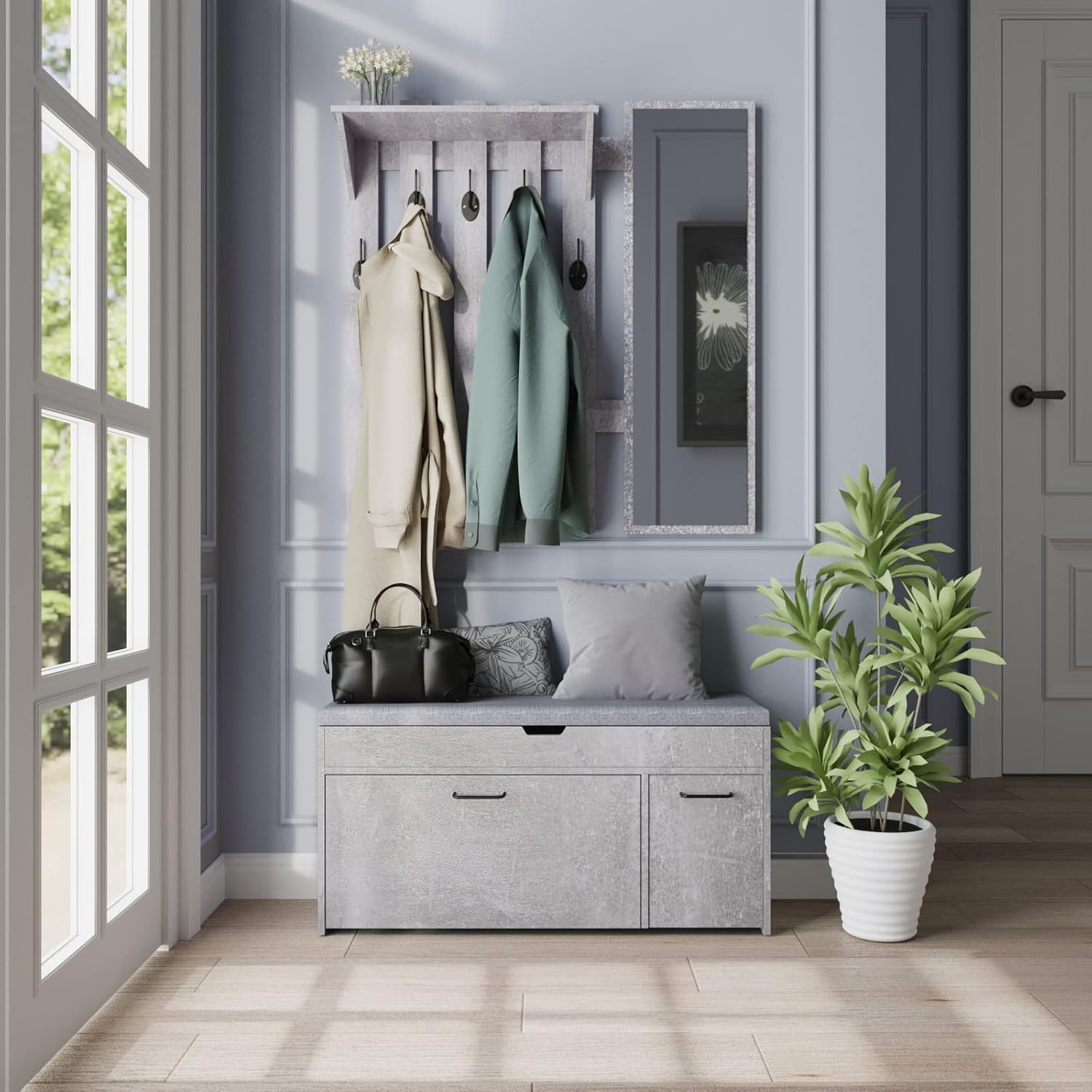 Meerveil Scarpiera Panca con Cassetto Ribaltabile, Grigio - immagine 6