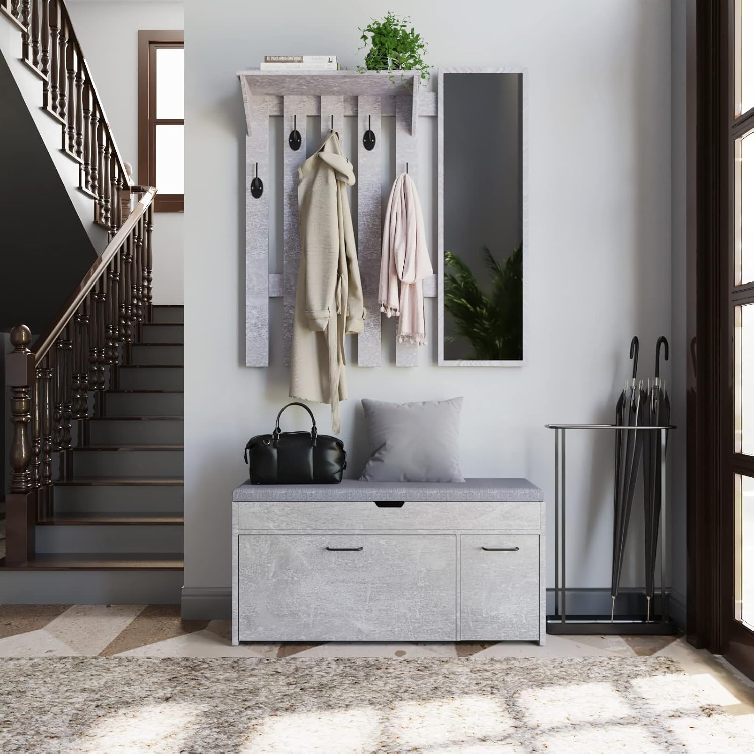 Meerveil Scarpiera Panca con Cassetto Ribaltabile, Grigio - immagine 7