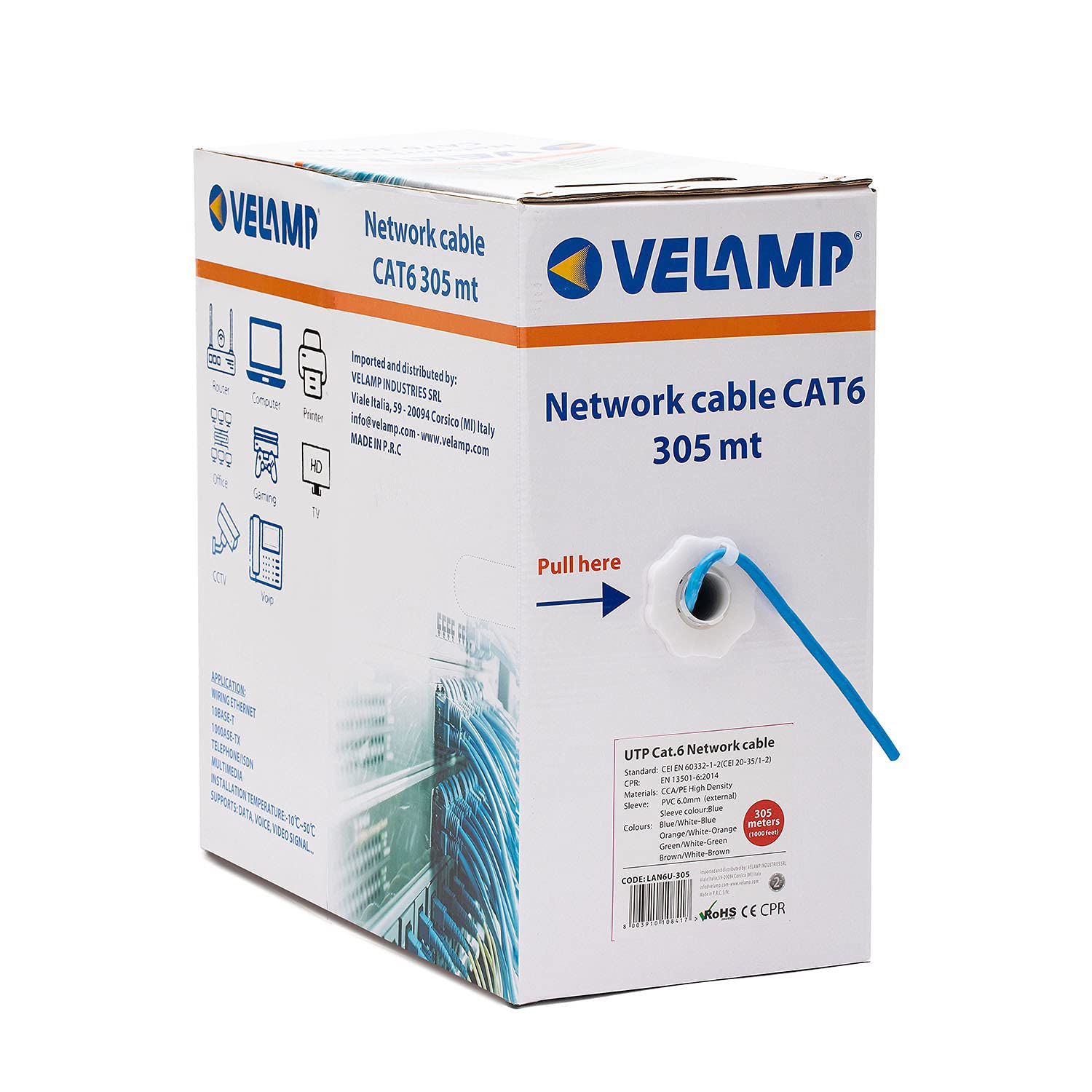 Velamp Cavo di Rete LAN Ethernet Cat 6 UTP 305 mt