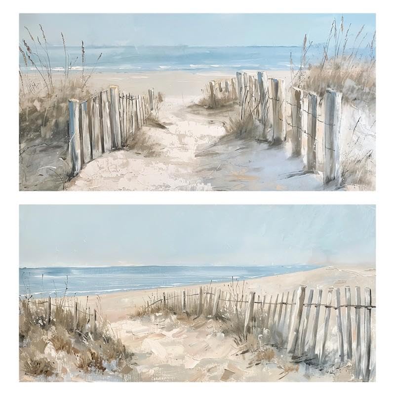 Set 2 Quadri Tela Naturale Marina 120x60x3 cm