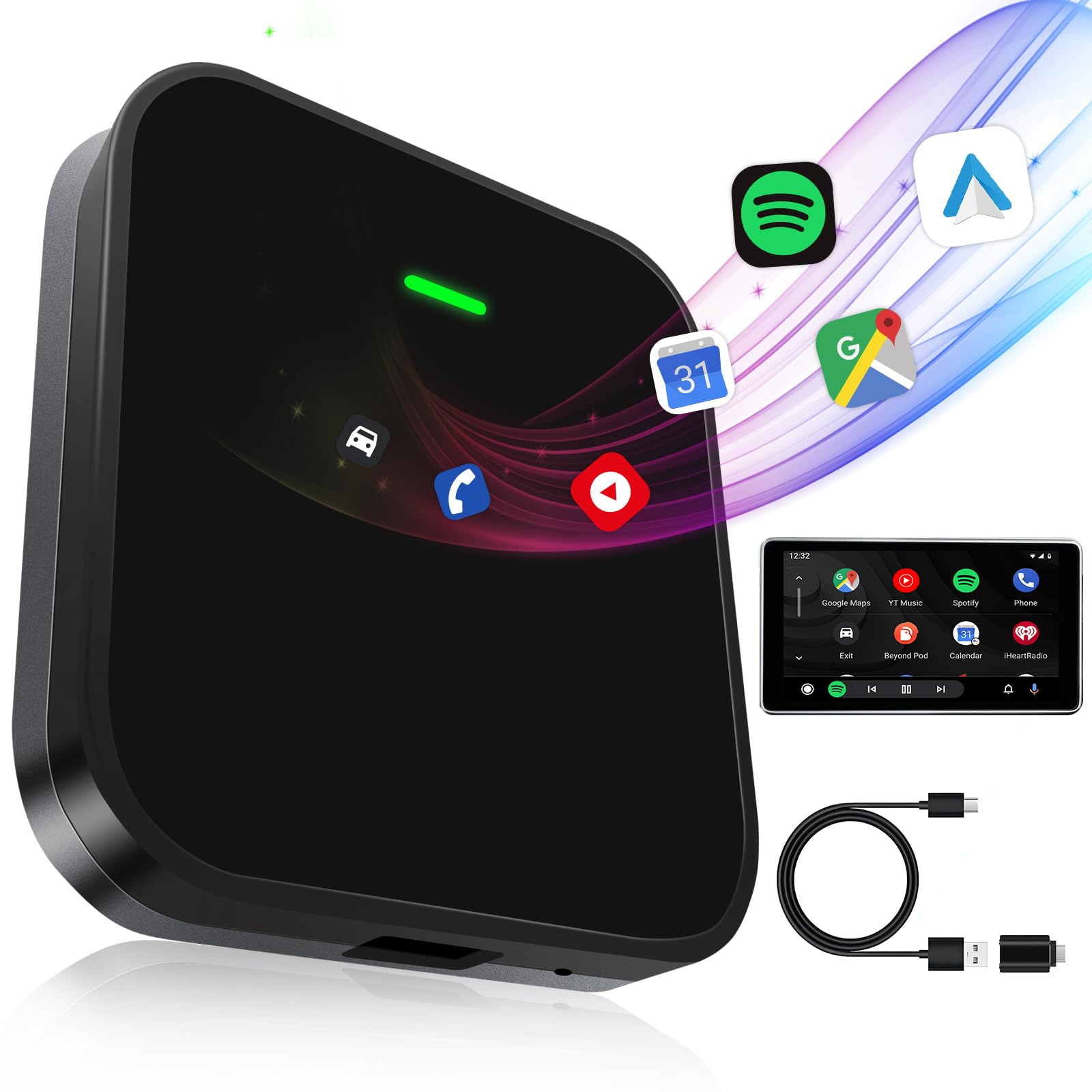 Android Auto Wireless Adattatore Android Auto Dongle per Auto Cablato OEM Convert Wired to Wireless Android Carplay Bassa Latenza e Stabilità, Supporta Android 11+