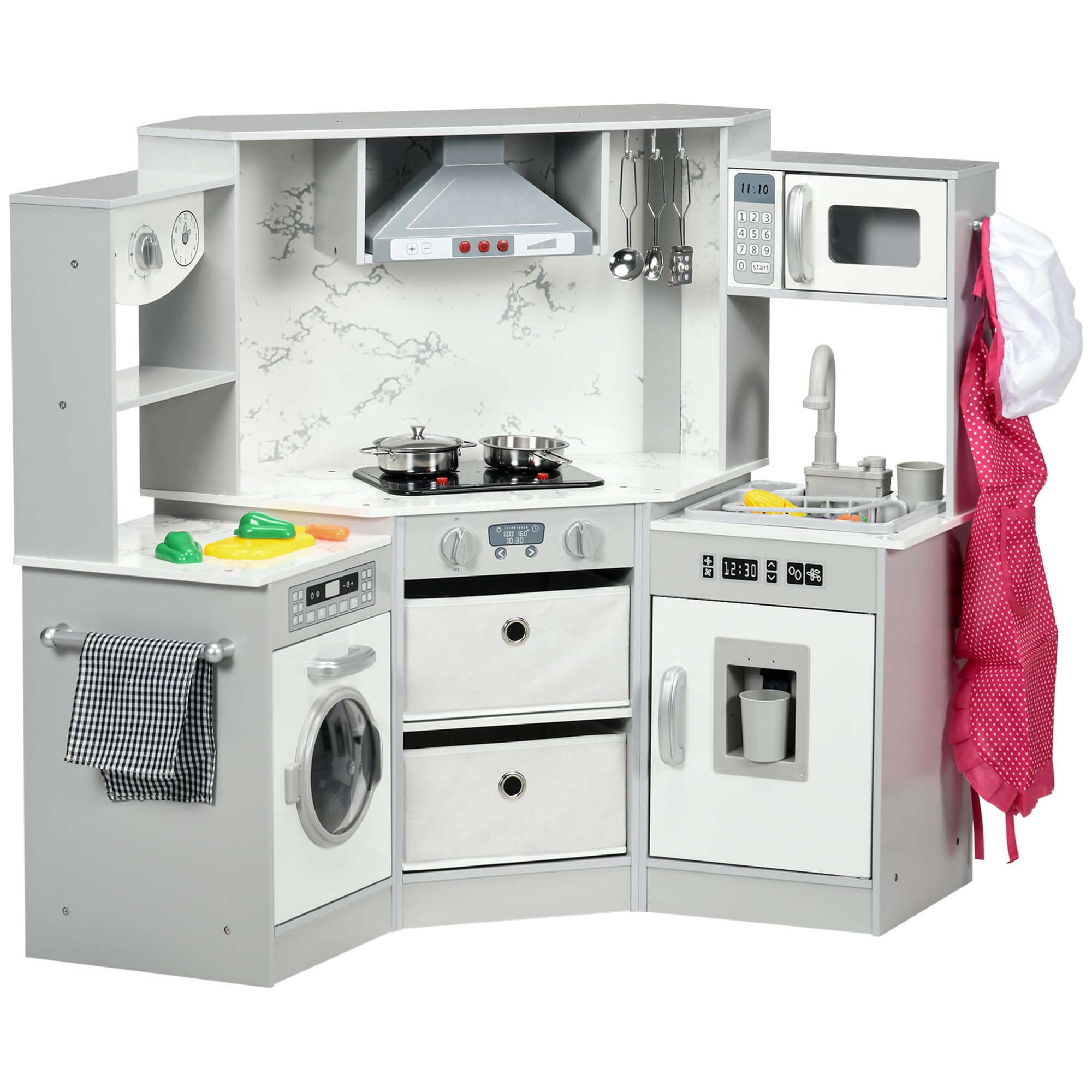 Aiyaplay Cucina per Bambini in Legno, Grigio-Bianco