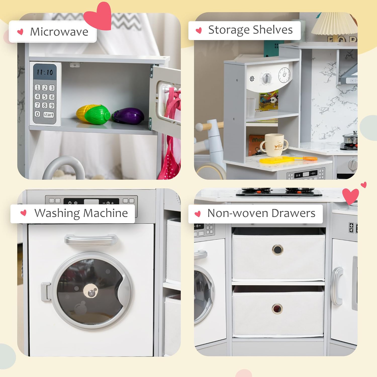 Aiyaplay Cucina per Bambini in Legno, Grigio-Bianco - immagine 6