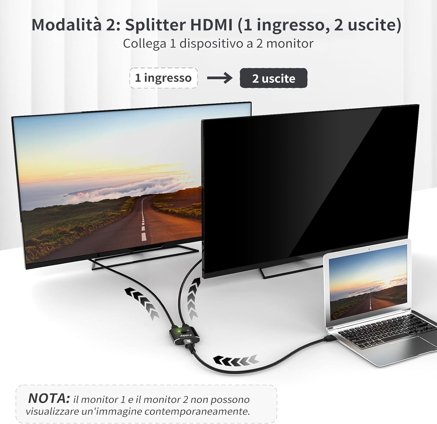 Switch HDMI 4K@60Hz Bidirezionale con Cavo 1M, Nero - immagine 4