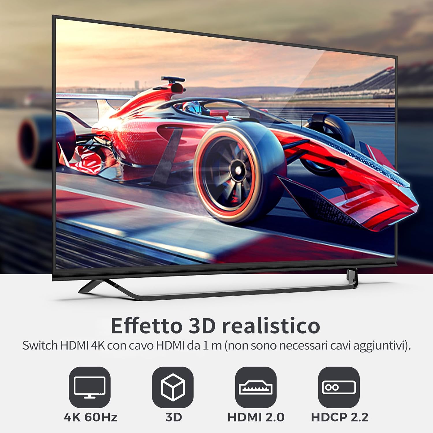 Switch HDMI 4K@60Hz Bidirezionale con Cavo 1M, Nero - immagine 6