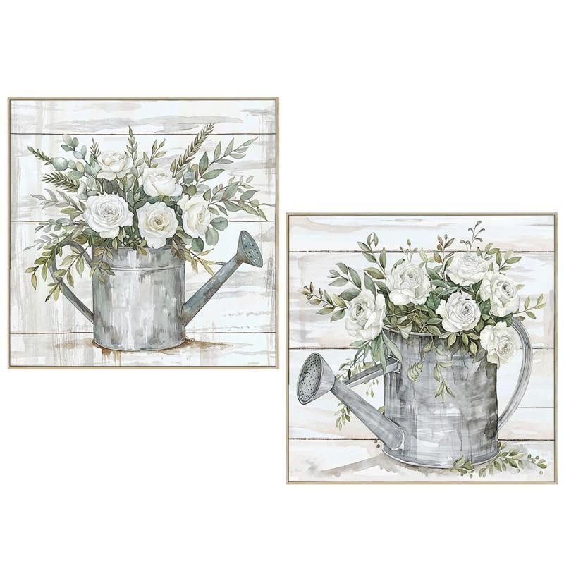 Set 2 Quadri Tela Annaffiatoio con Cornice Legno