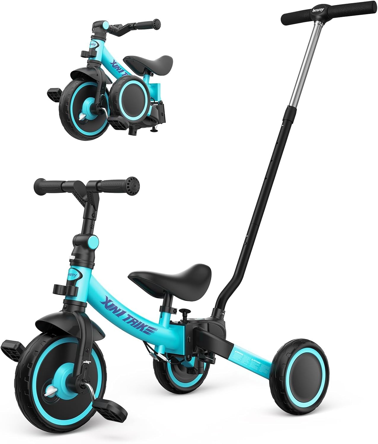 besrey Triciclo per Bambini 5-in-1 con Maniglia di Spinta per il Genitore a 5 Altezza per 1-5 Anni, Triciclo per Bambini Pieghevole, Bici per Bambini con Frizione a Ruota, Ruote Più Grandi, verde