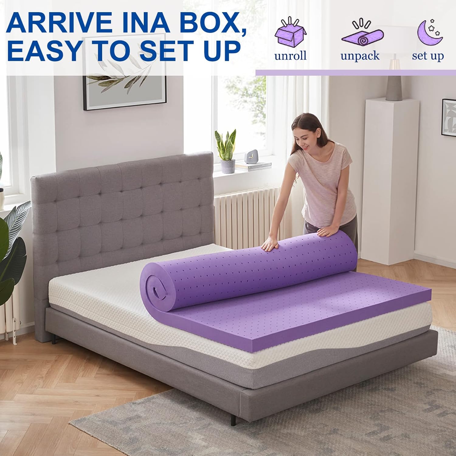 Sinweek Coprimaterasso Gel Memory Foam 10,2 cm, Viola - immagine 6