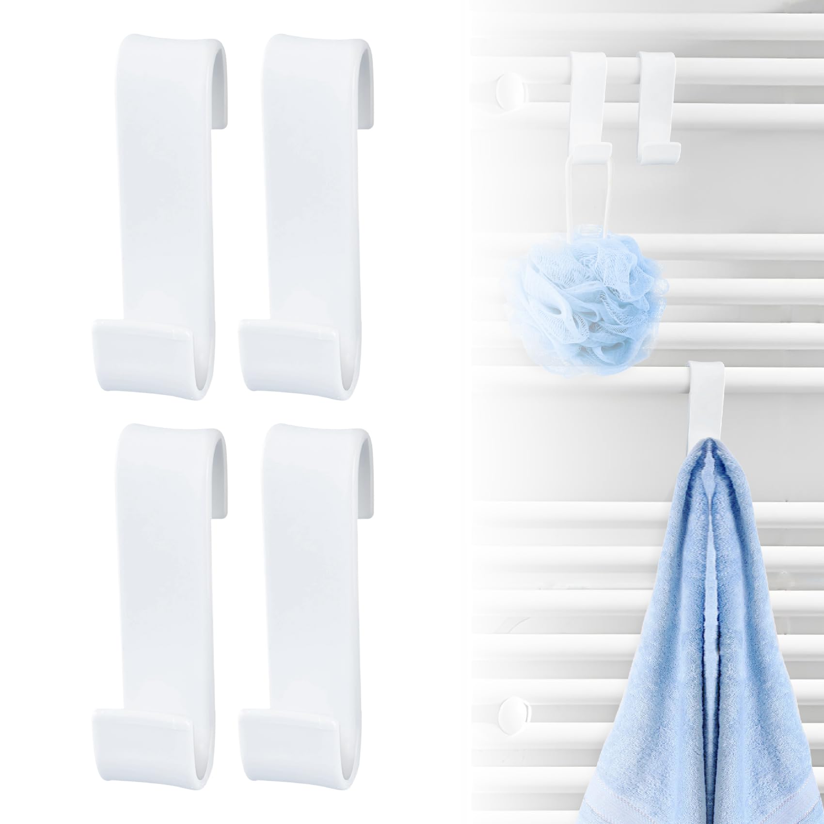 4 Ganci Termoarredo Bagno in Plastica, Bianco