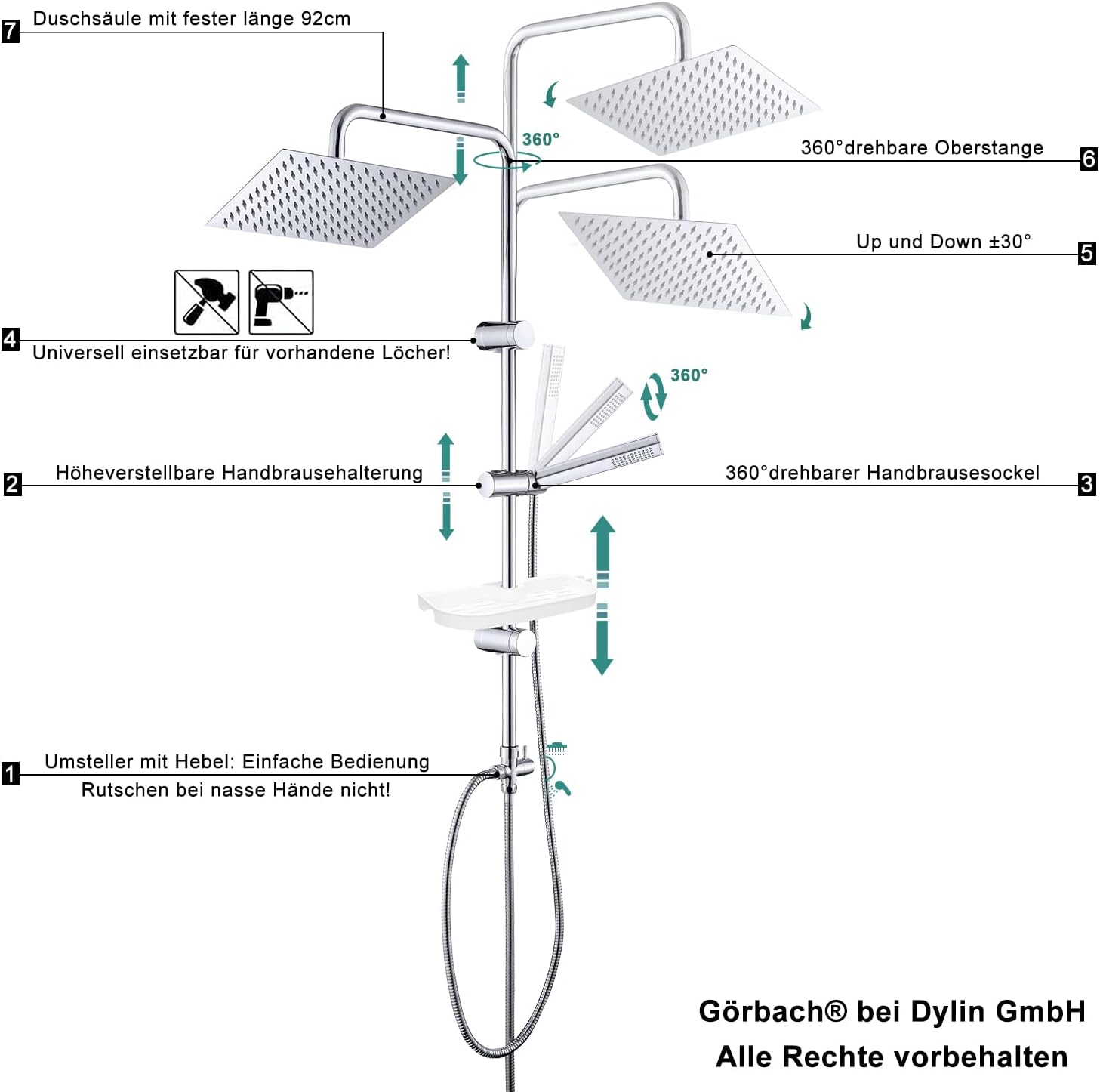 Görbach Colonna Doccia Idromassaggio Acciaio Inox Quadrata - immagine 6