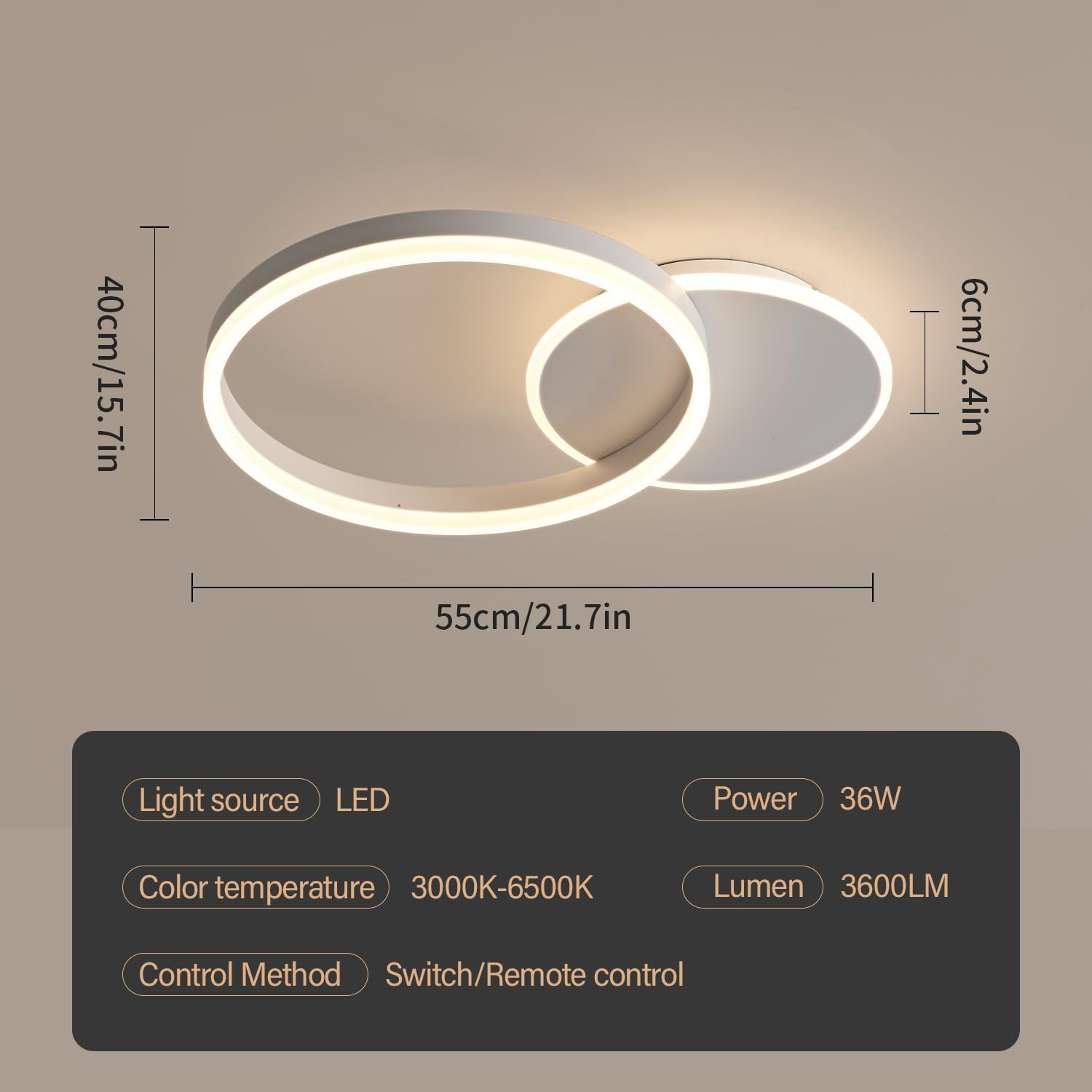 Plafoniera LED Soffitto Dimmerabile 36W Rotonda - immagine 5