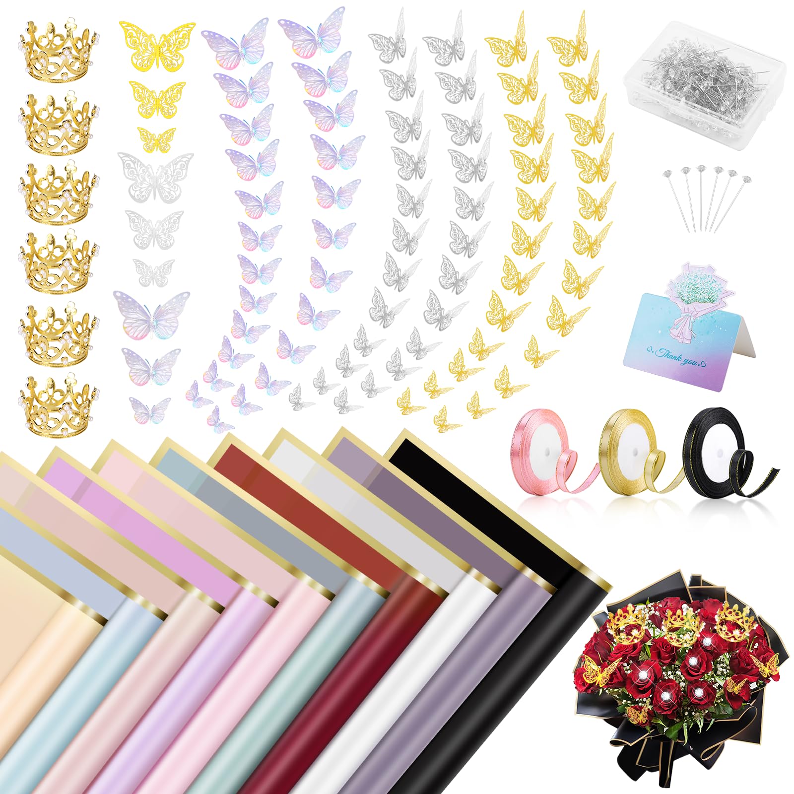 Kit Carta da Regalo per Fiori con Nastro e Biglietti