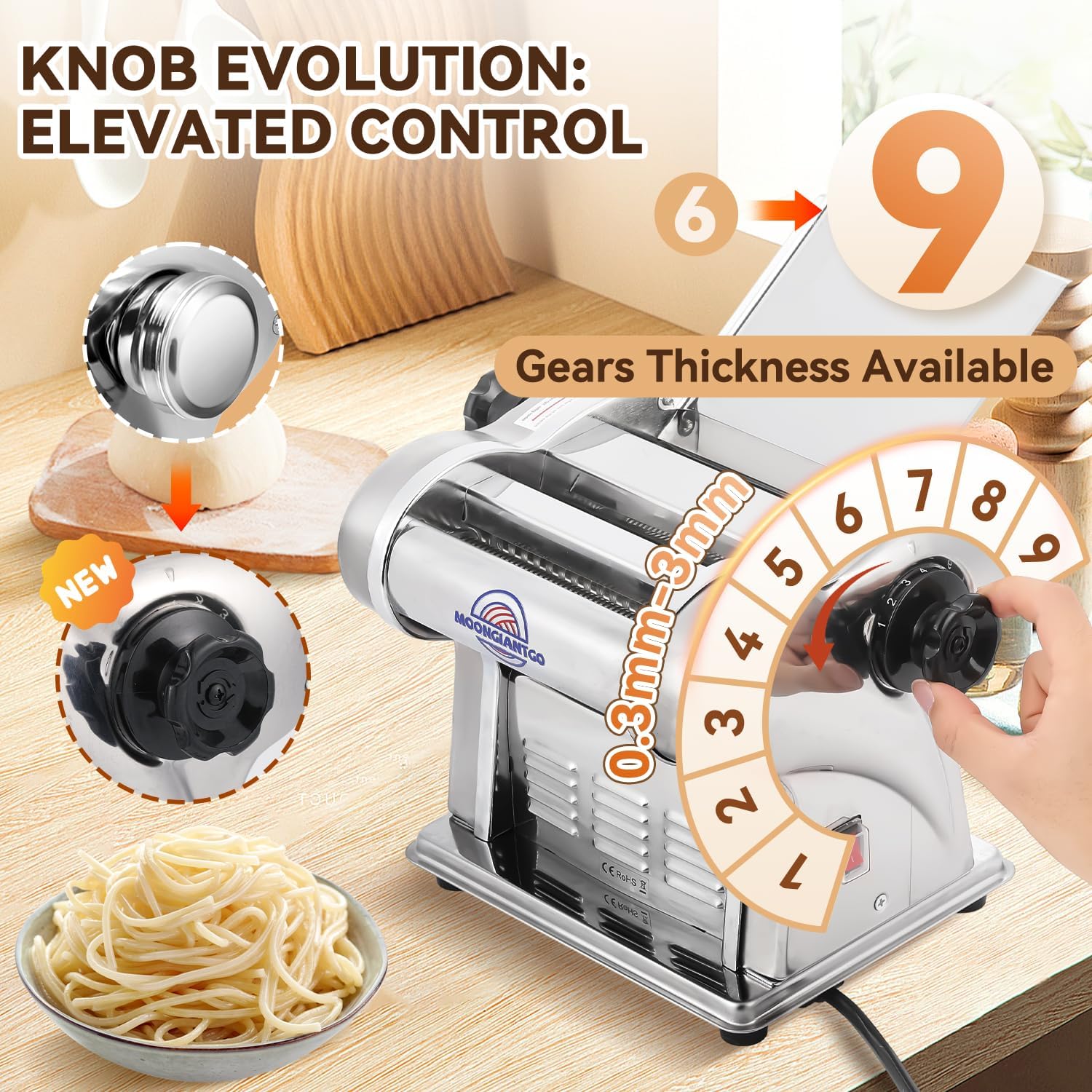 Moongiantgo Macchina per la Pasta Elettrica in Acciaio Inox - immagine 2