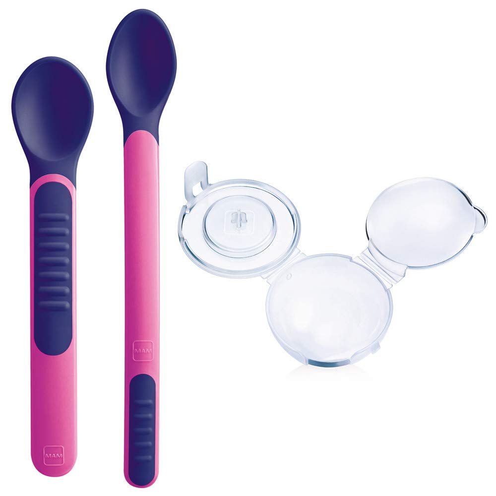 MAM Heat Sensitive Spoons & Cover - Posate Svezzamento, Rosa