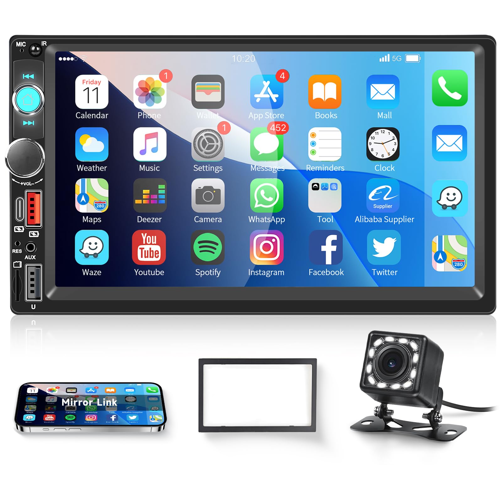 Hodozzy Autoradio 2 Din 7 pollici Touchscreen con Bluetooth