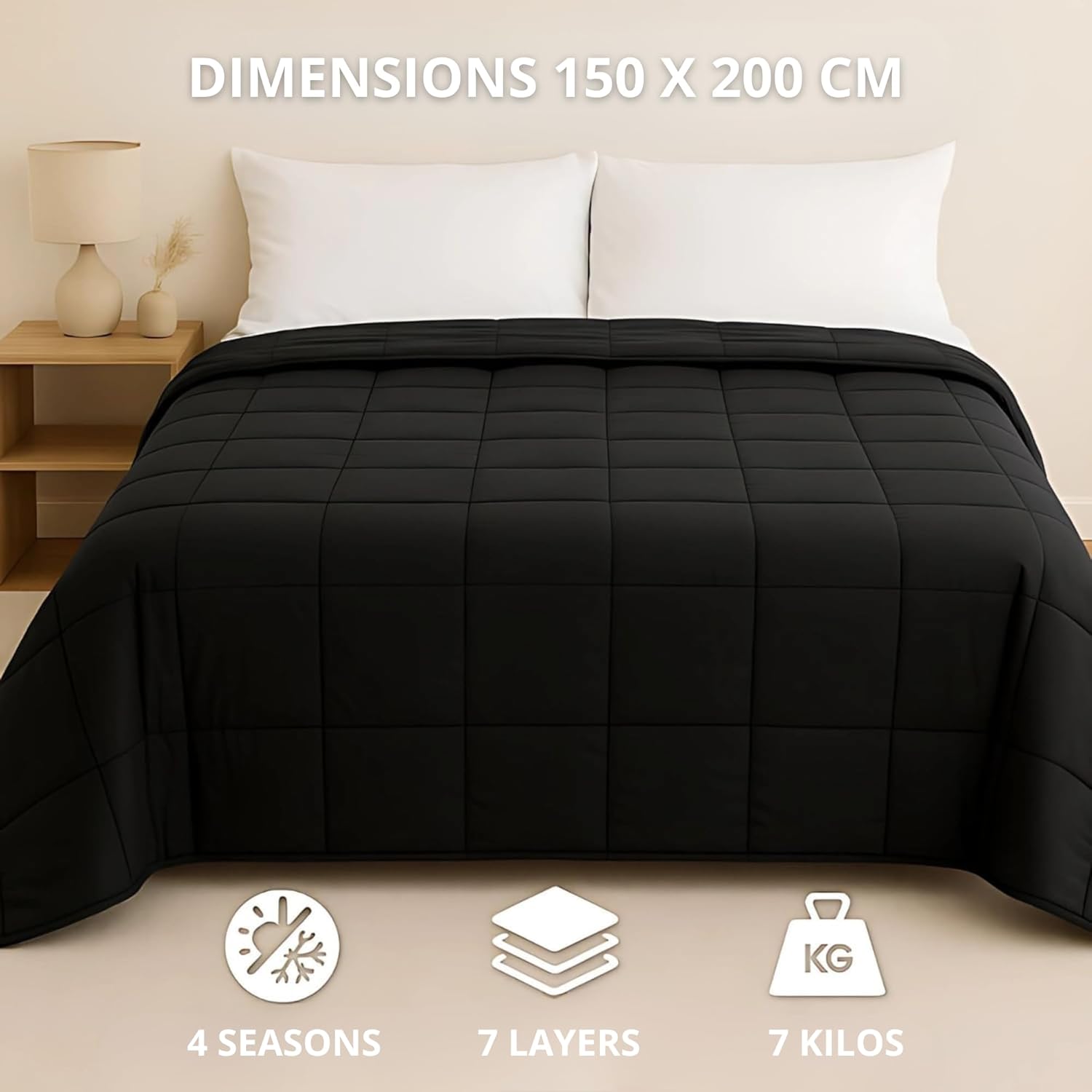 Vonia Coperta Ponderata 7 kg - 150x200 cm, Nera - immagine 2