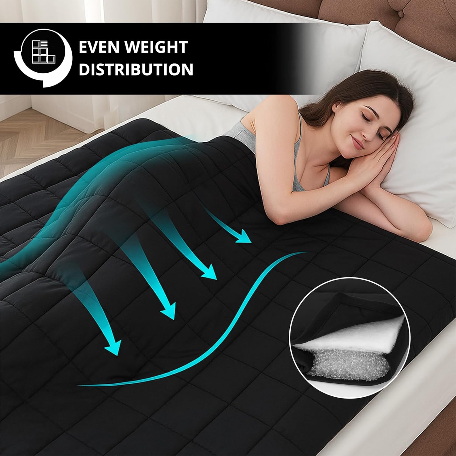 Vonia Coperta Ponderata 7 kg - 150x200 cm, Nera - immagine 4