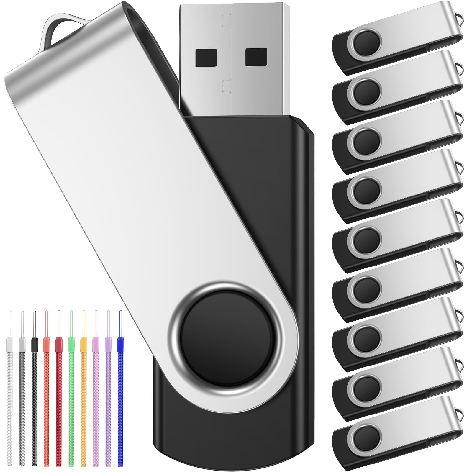 Chiavetta USB 4GB, Penna USB 10 Pezzi, Pen Drives, Pennetta USB 2.0 4 GB, Portatile Pennina USB, Nero Pen Drive con Corda- FEBNISCTE Girevole Chiave USB 4 Giga Chiavette Dati Regalo PenDrive