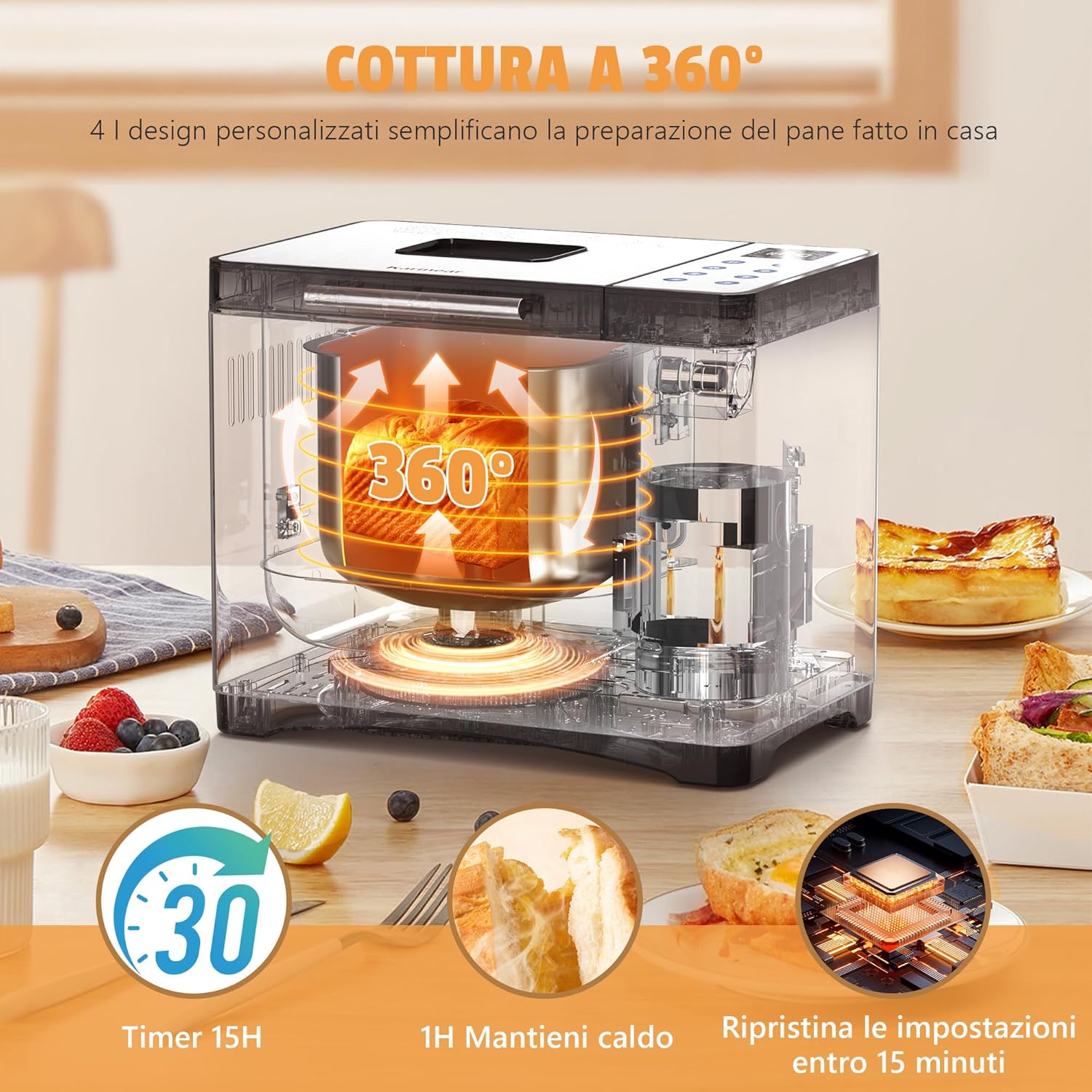 Karinear Macchina del Pane Automatica 20 Programmi 650W - immagine 3