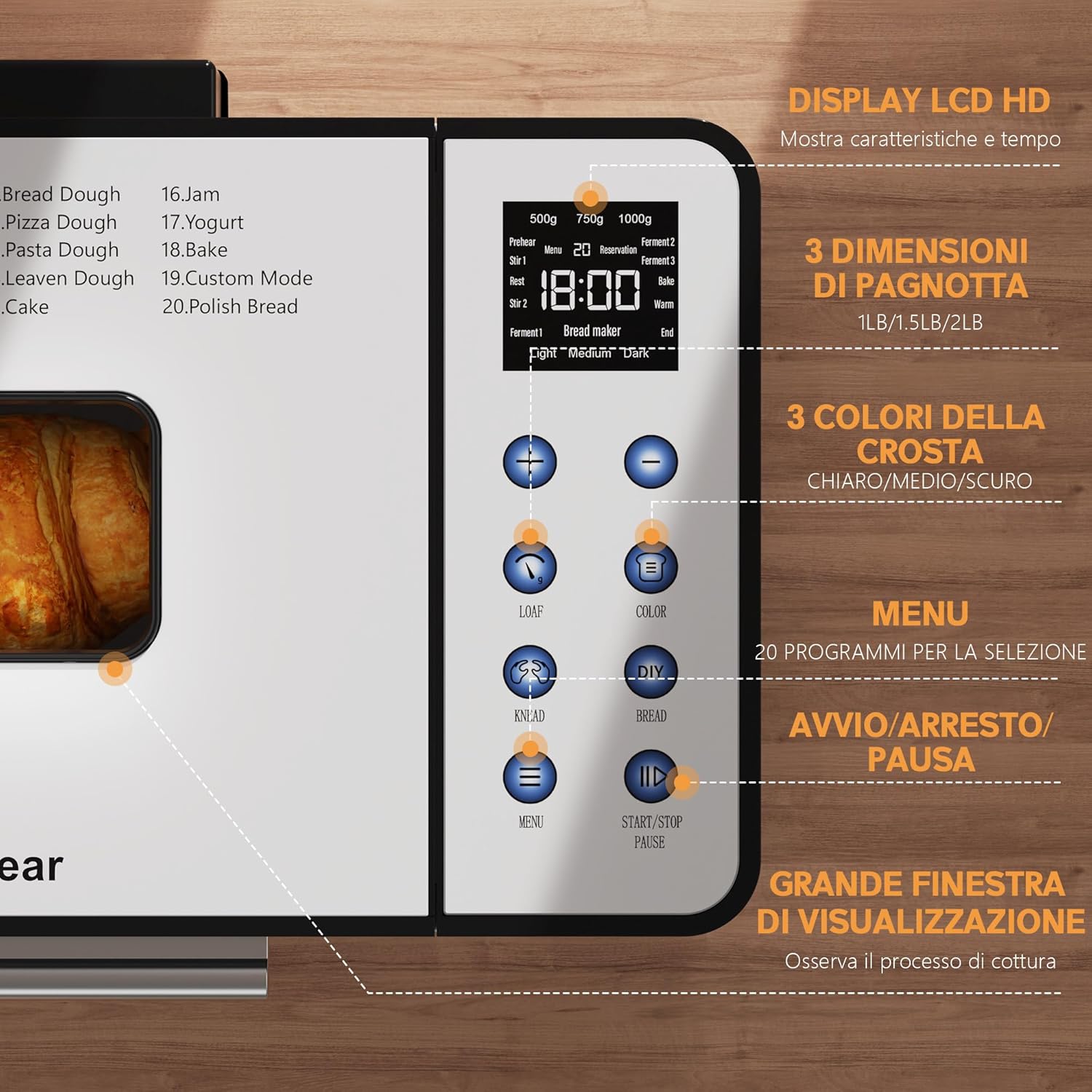 Karinear Macchina del Pane Automatica 20 Programmi 650W - immagine 4