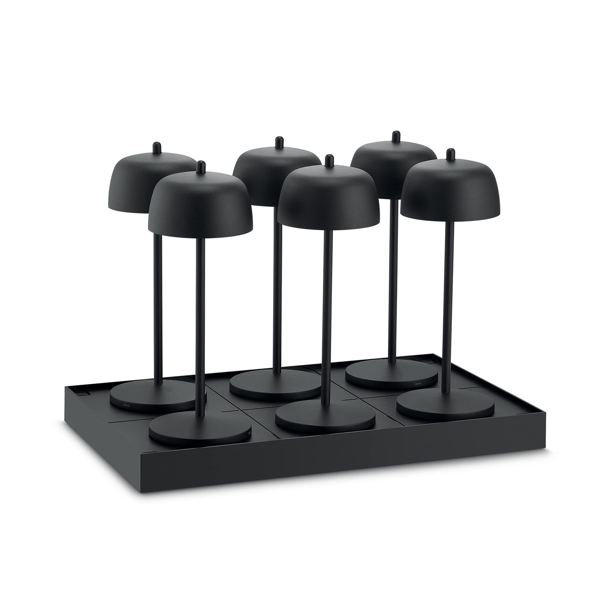 Theta 6x Lampada da Tavolo LED Ricaricabile Senza Fili - Ristorante e HO.RE.CA da Interno/Esterno IP65 con Base di Ricarica Multipla - Luce da 2700 a 4000K, Alluminio, LVL (Nero)