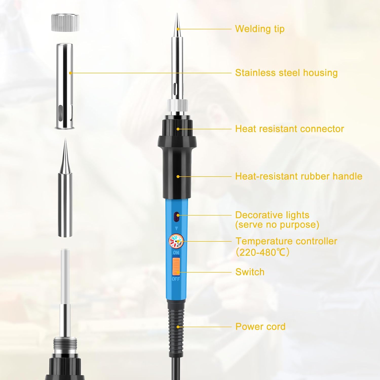Saldatore Kit Professionale 60W con Interruttore ON/OFF - immagine 4