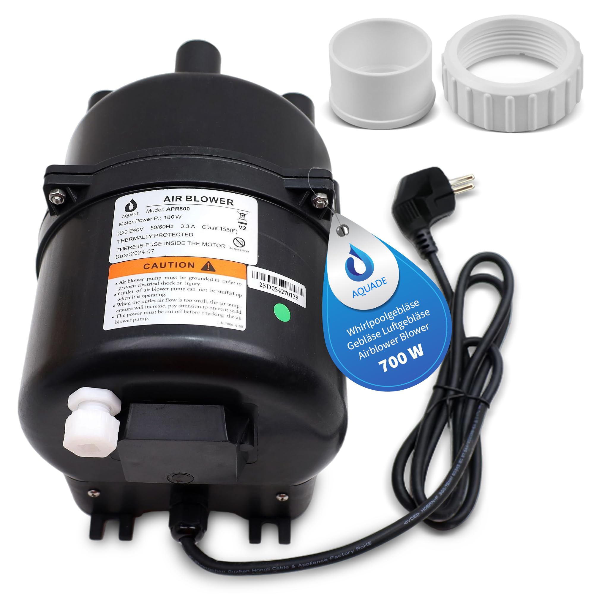 AQUADE Ventola per vasca idromassaggio, 700 W + riscaldamento, 180 W, per vasca idromassaggio, pompa ad aria, per esterni, vasca idromassaggio