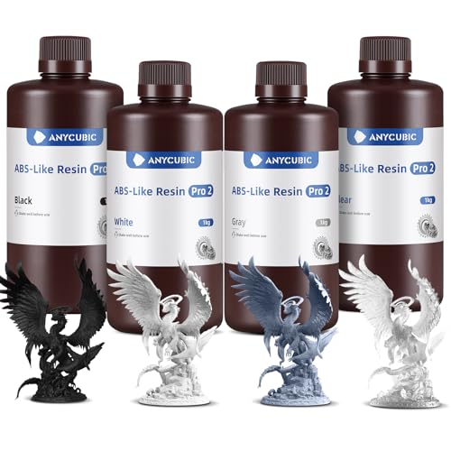 Anycubic ABS-Like Resin Pro 2,Resina para Impresora 3D con lmproved Tenacidad,Más Resistente a la Flexión,Compatibilidad con LCD y DLP Impresoras 3D,4kg Gris&Blanco&Negro&Transparente