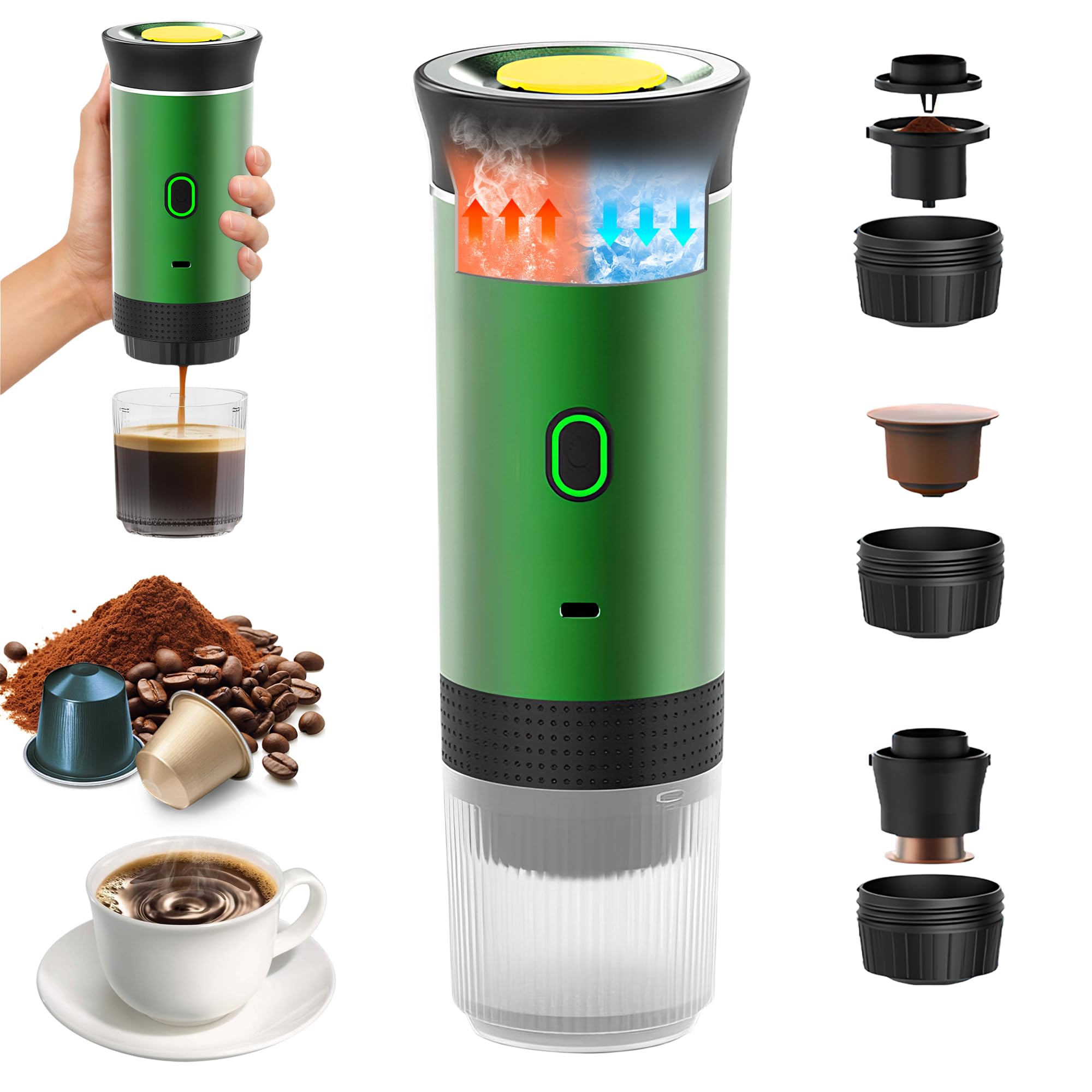 Macchina da Caffè Portatile 3 in 1, Verde