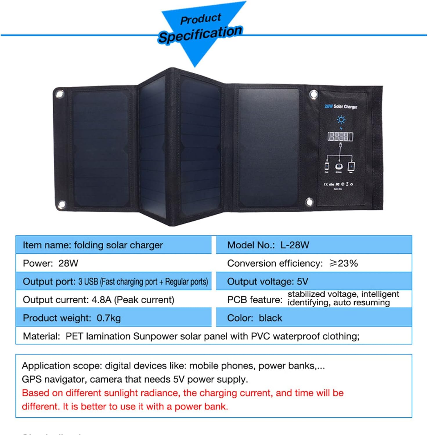 Caricatore Solare Portatile 28W DC5V - immagine 2