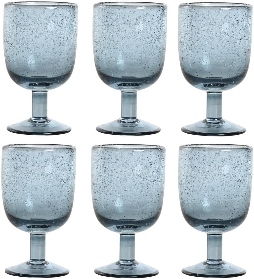 COPA SET 6 CRISTAL 8X8X14 300ML BURBUJAS AZUL