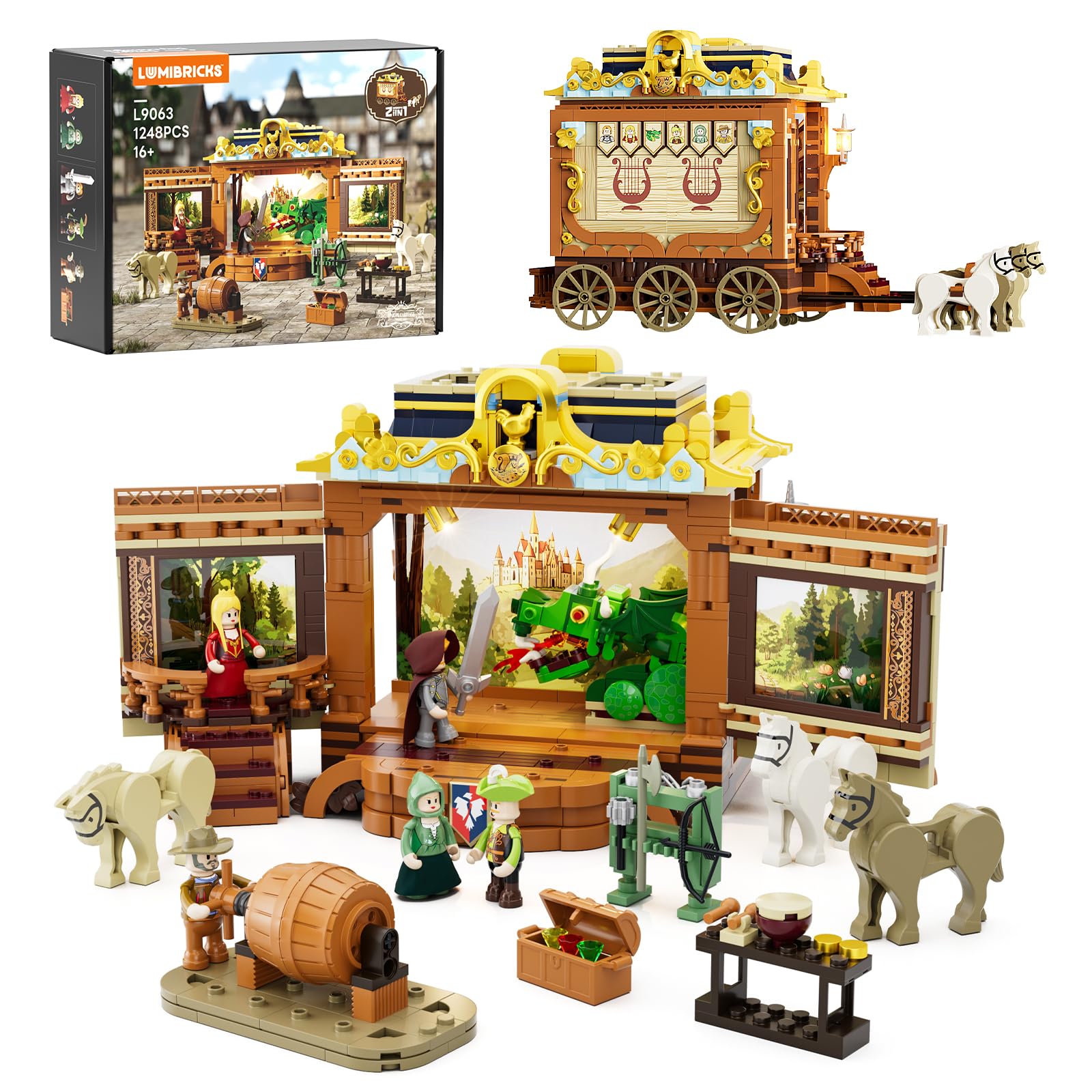 LUMIBRICKS Troupe Carriage Medievale con LED - 1248 pezzi