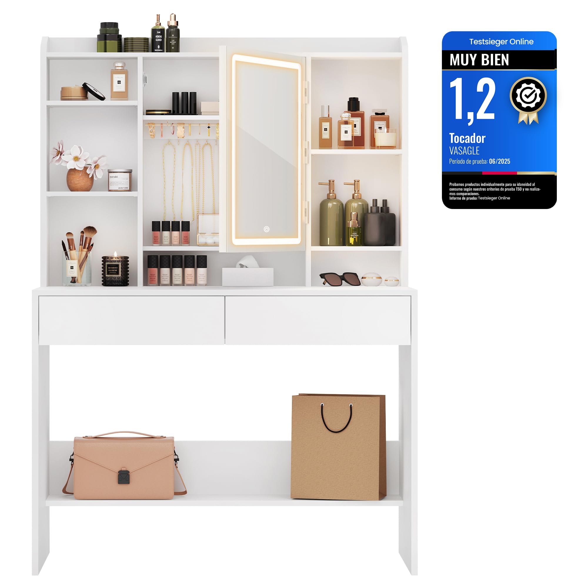 VASAGLE KAILYN - Toeletta con Luci LED 3 Colori, Bianco