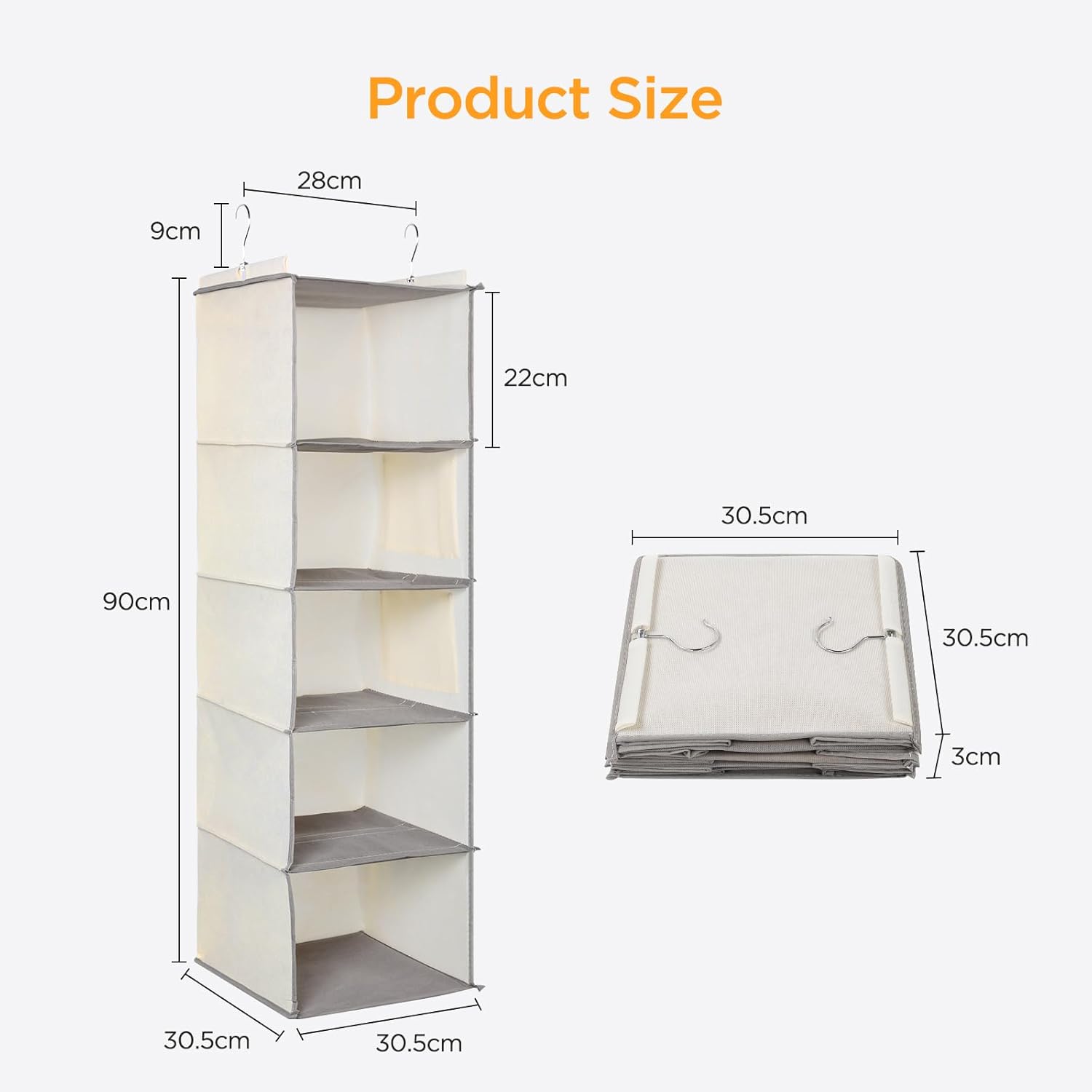 Cozary Organizer Armadio da Appendere 5 Ripiani, Beige - immagine 3