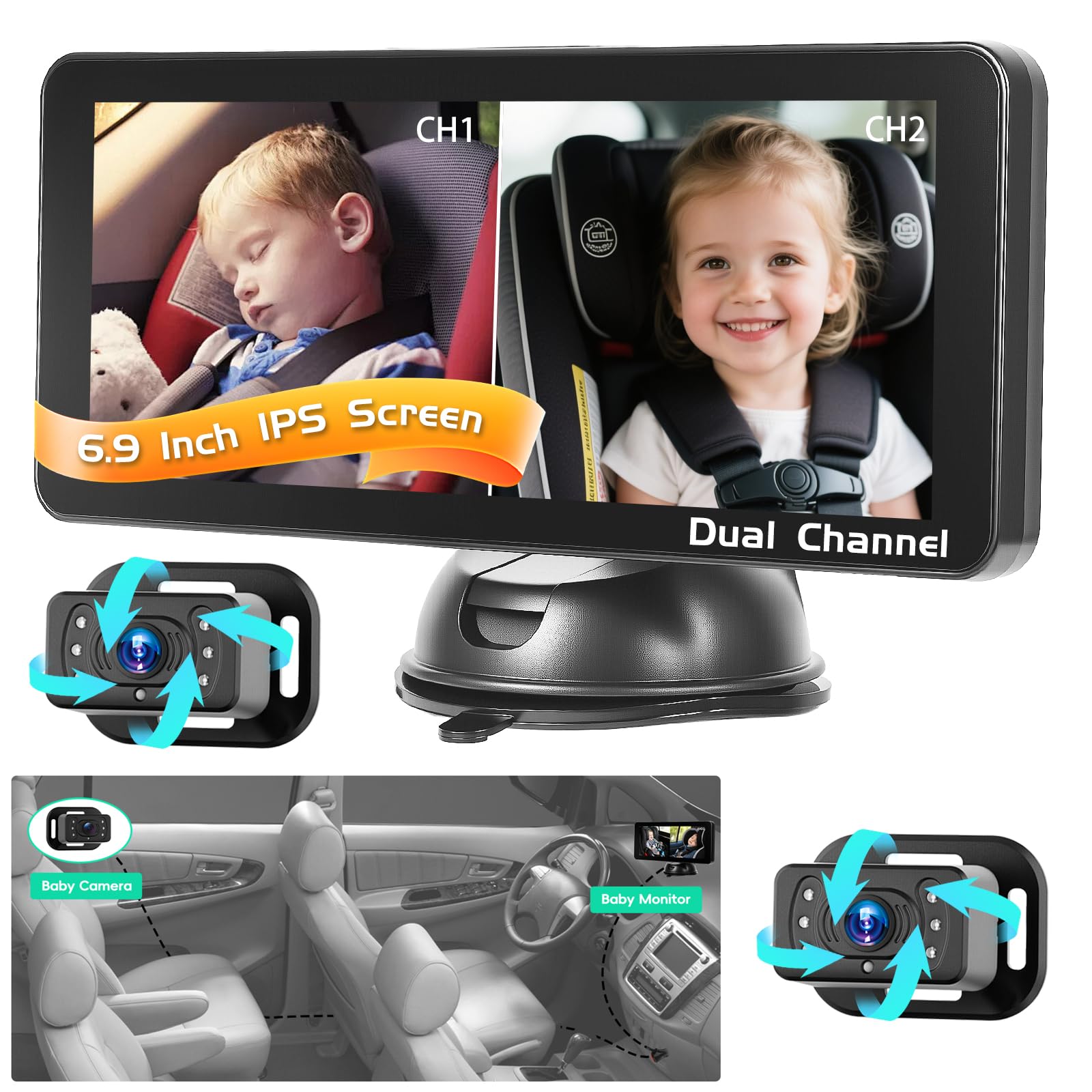 Videocamera per Bambini con 2 Camere e Monitor HD 6,9"