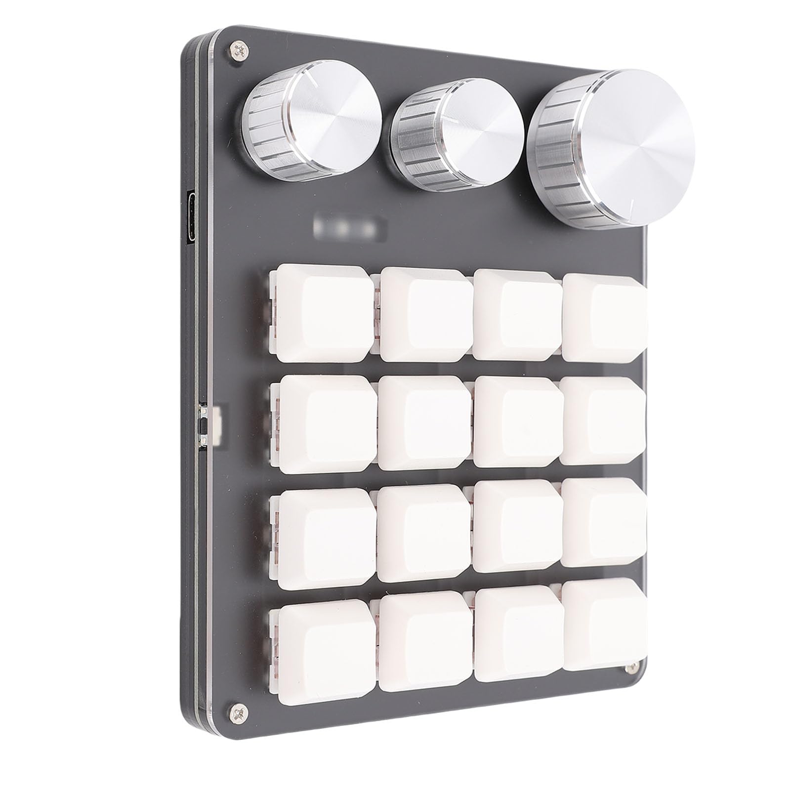 Denash Chiave Meccanica Personalizzata, Macro Pad Chiave Programmabile Chiave con 3 Manopole, Tastiera da Gioco Retroilluminata LED RGB Cablata per Lavoro, Gioco (WHITE)