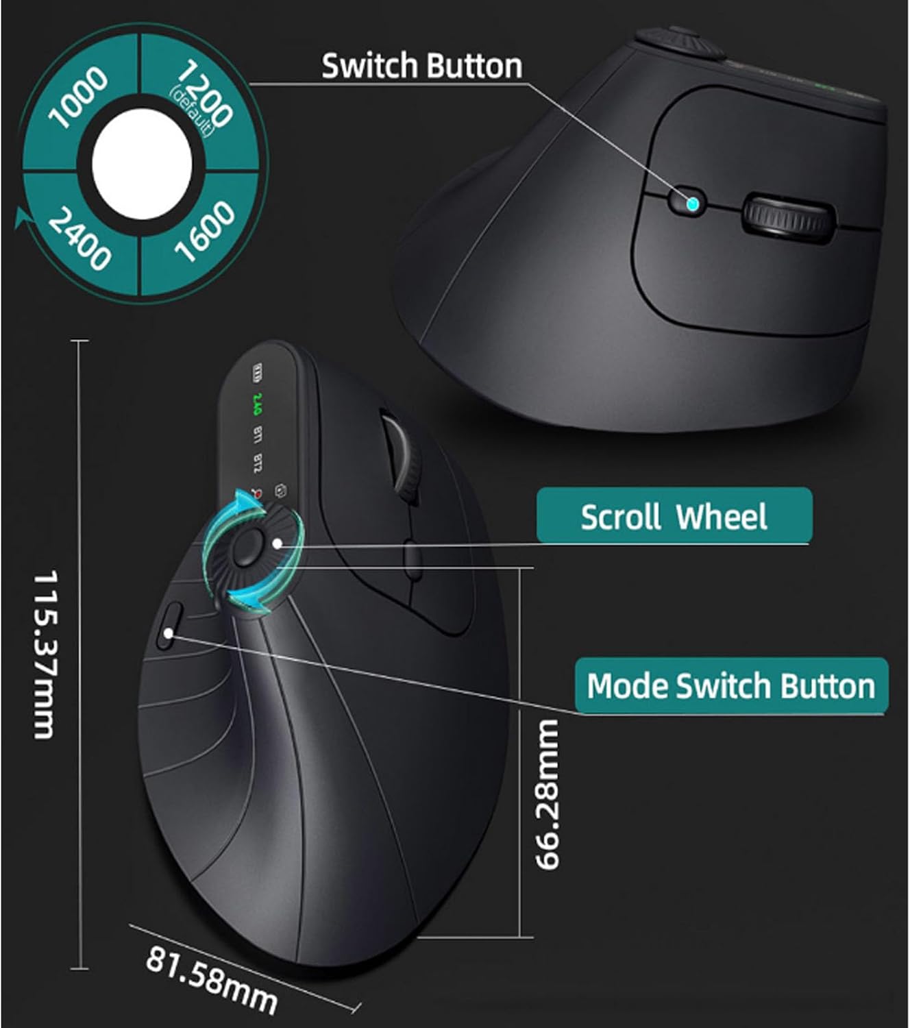PUSOKEI Mouse Verticale Ergonomico 2.4G, Mouse Wireless Bluetooth ...