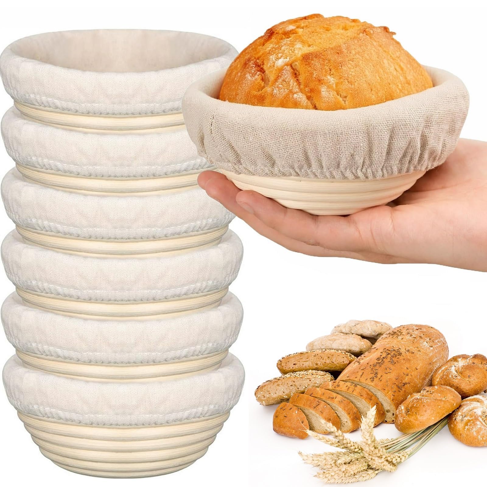 Set 6 Cestini per Lievitazione Pane Rotondi 15,2 cm