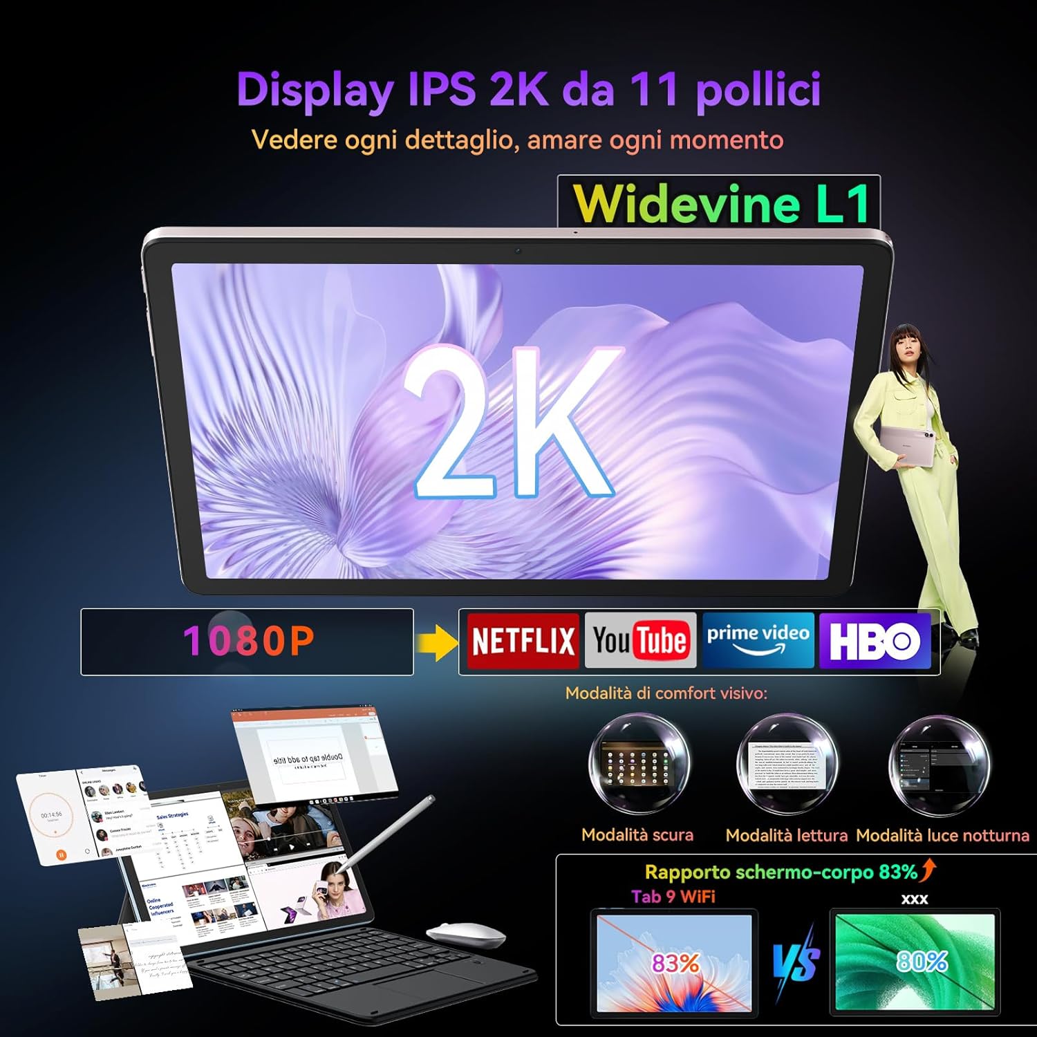 Blackview Tab9 Wifi Tablet 11 Pollici 2.4k FHD+, Android 14 - immagine 3