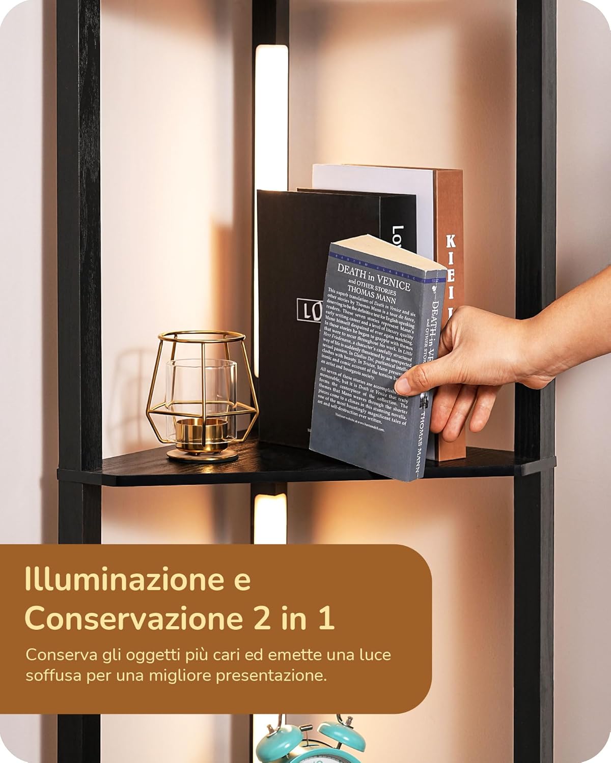 EDISHINE Lampada da Terra con Ripiani, Nero - immagine 4