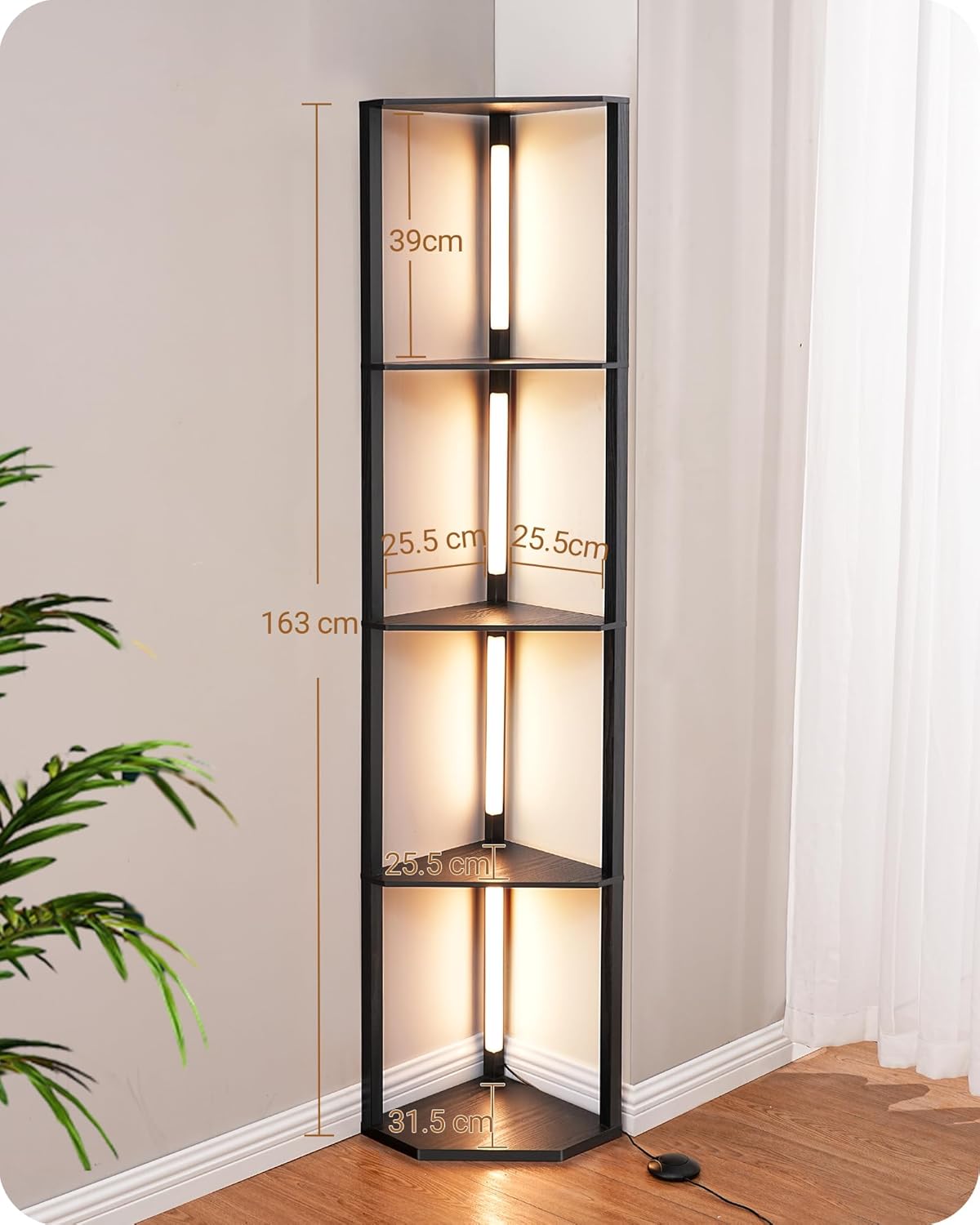 EDISHINE Lampada da Terra con Ripiani, Nero - immagine 5