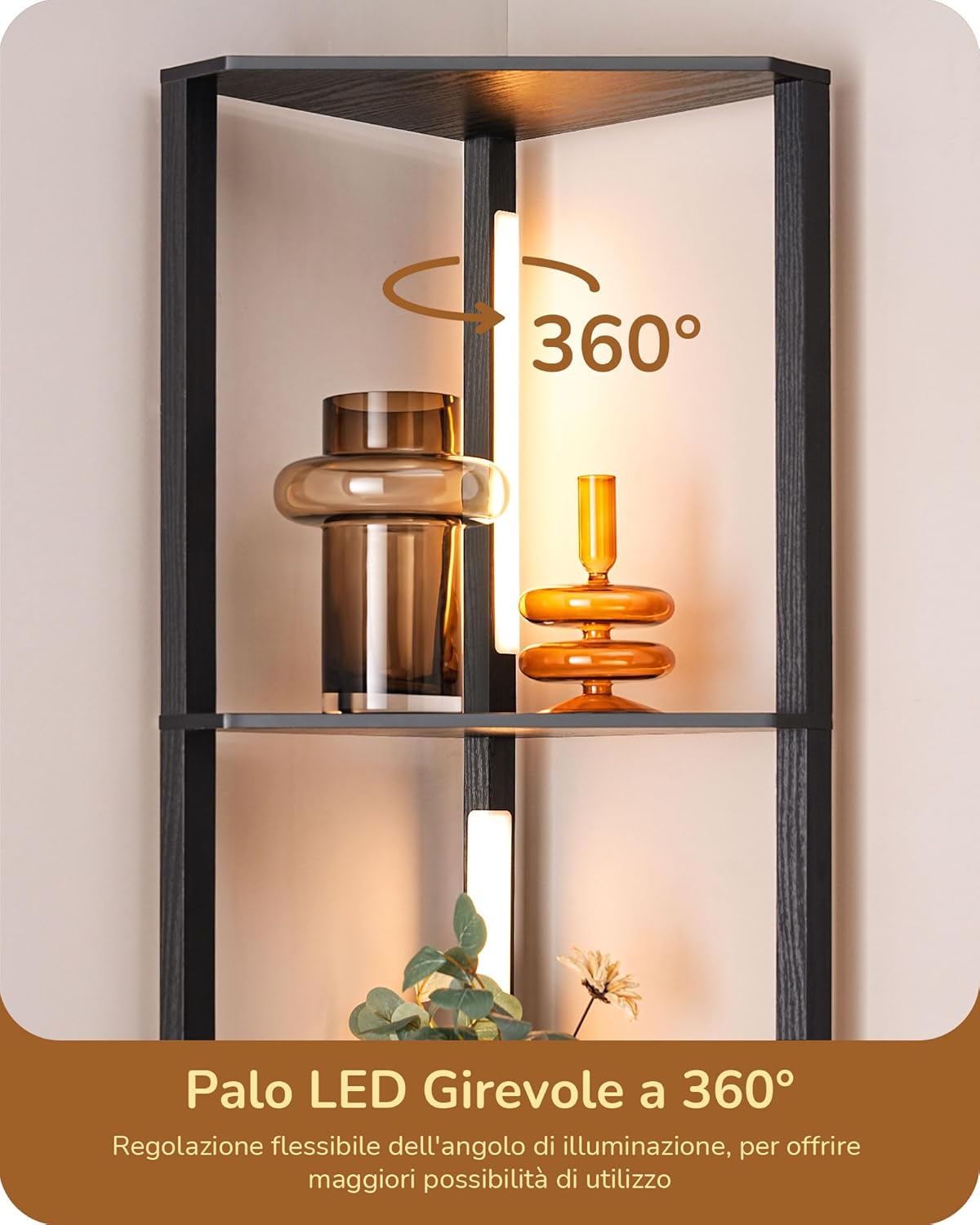 EDISHINE Lampada da Terra con Ripiani, Nero - immagine 7