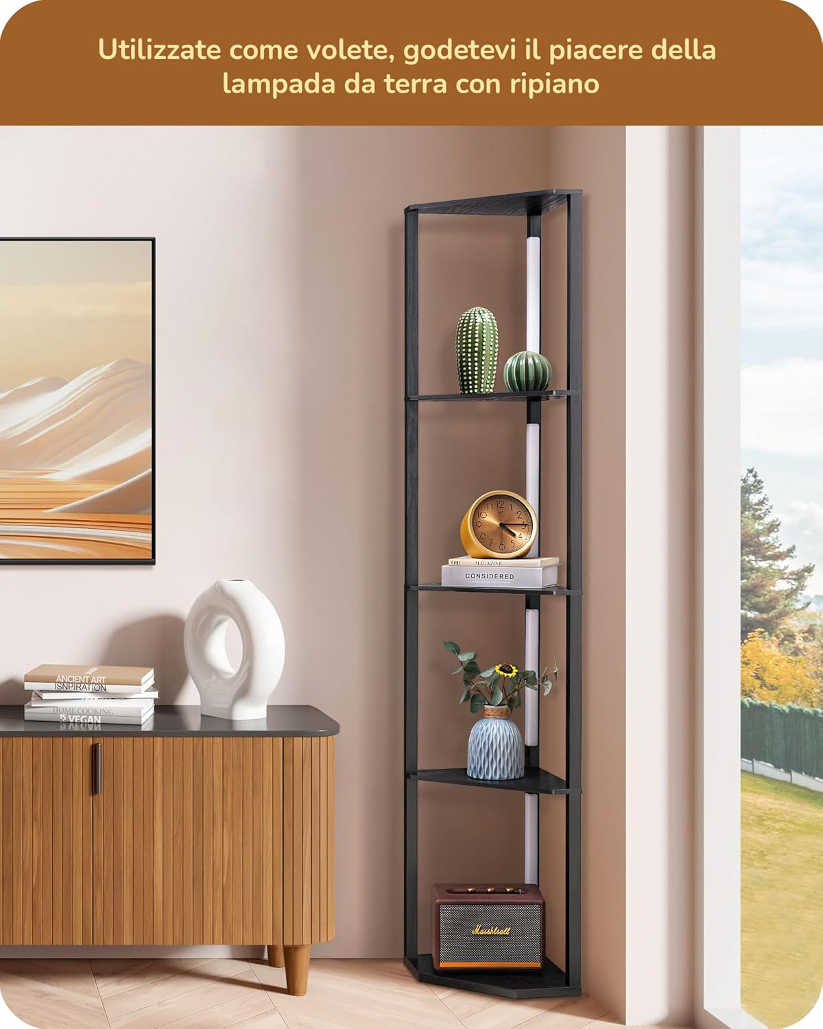 EDISHINE Lampada da Terra con Ripiani, Nero - immagine 8