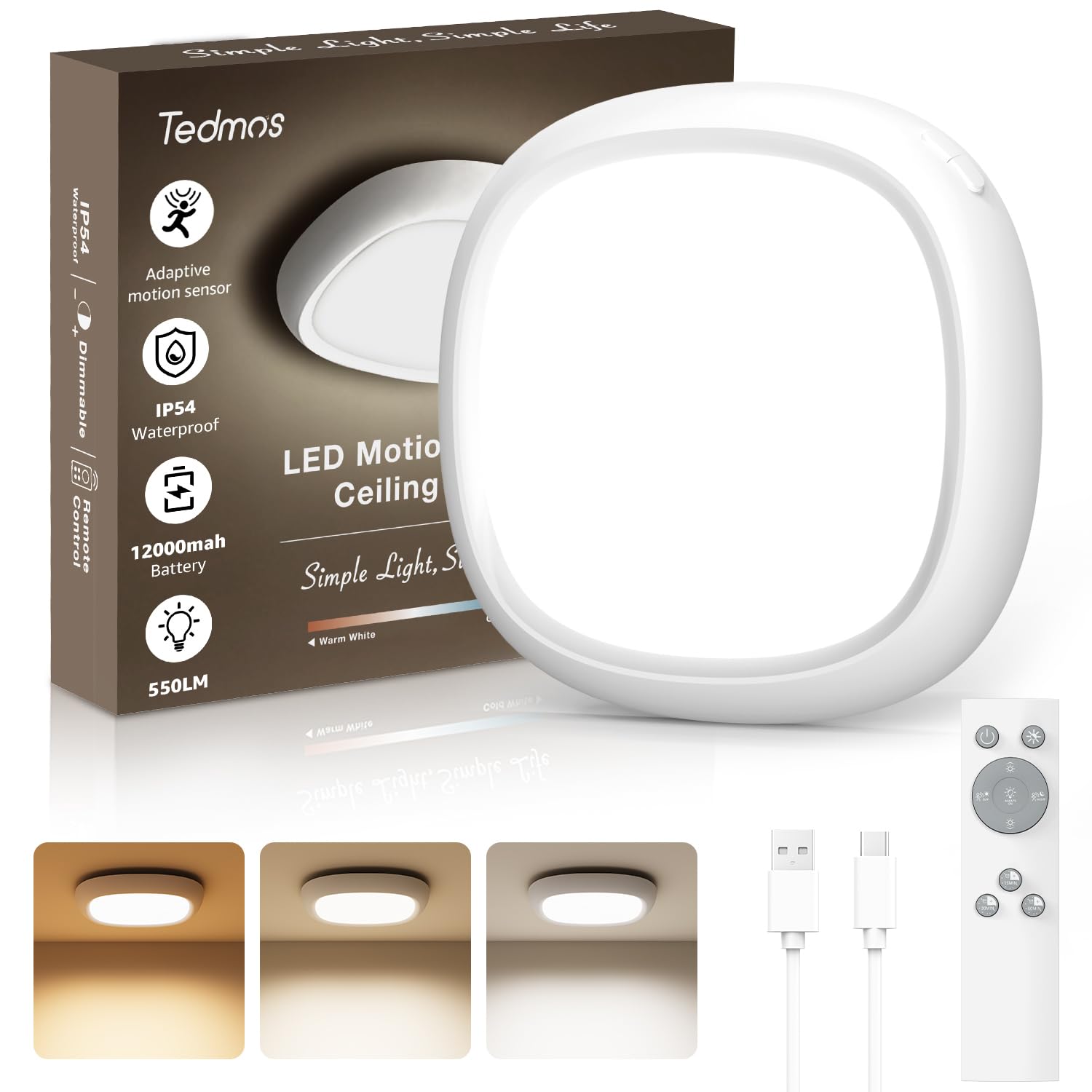 Plafoniera a Batteria Ricaricabile USB 550LM 12000mAh