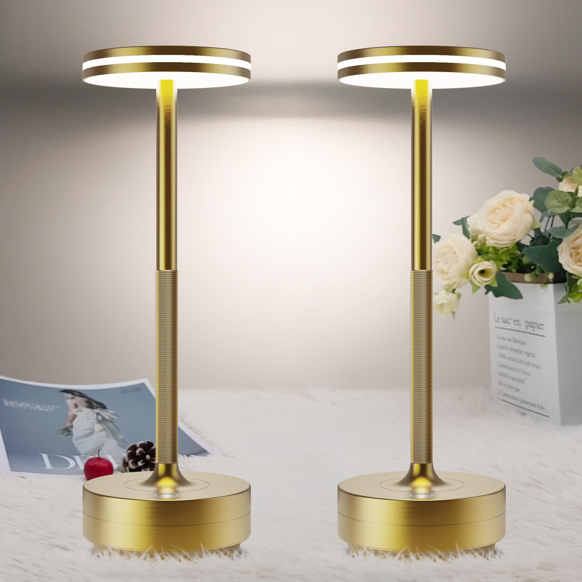 Bravzurg Lampada da Tavolo LED Ricaricabile 2 Pezzi, Bronzo