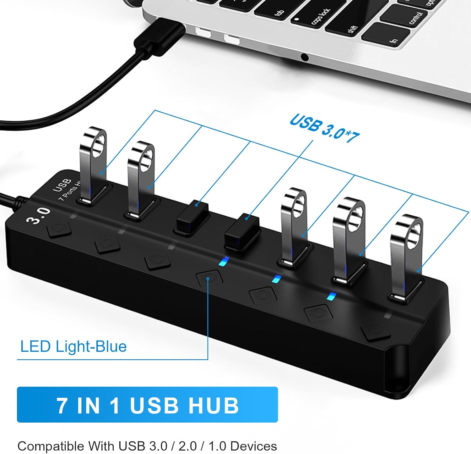 Hub USB 3.0 Ciabatta Multi Presa 7 Porte - immagine 3