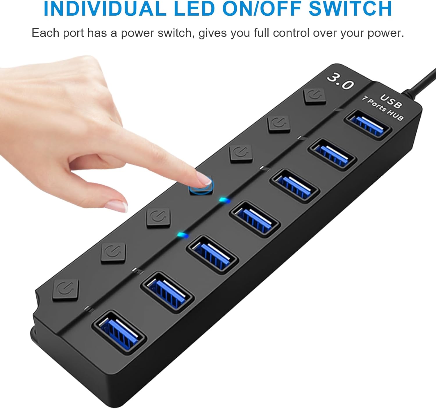 Hub USB 3.0 Ciabatta Multi Presa 7 Porte - immagine 5